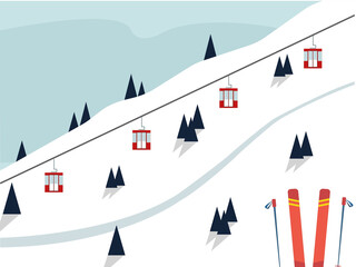 Illustration of ski resort snow mountain landscape - obrazy, fototapety, plakaty