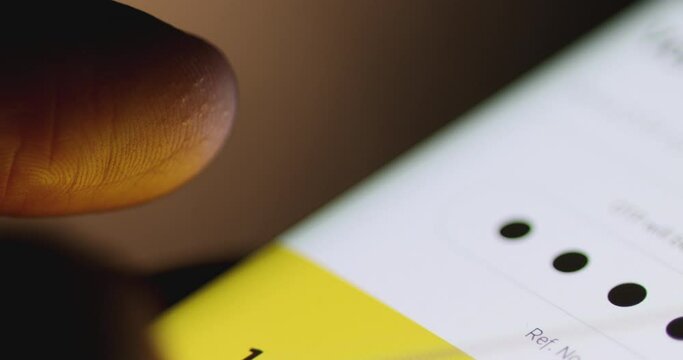 4K Video close up hand put pin code on screen. Concept for digital lifestyle and cyber security.