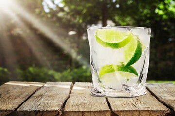 water or tonic cocktail with ice and lemon