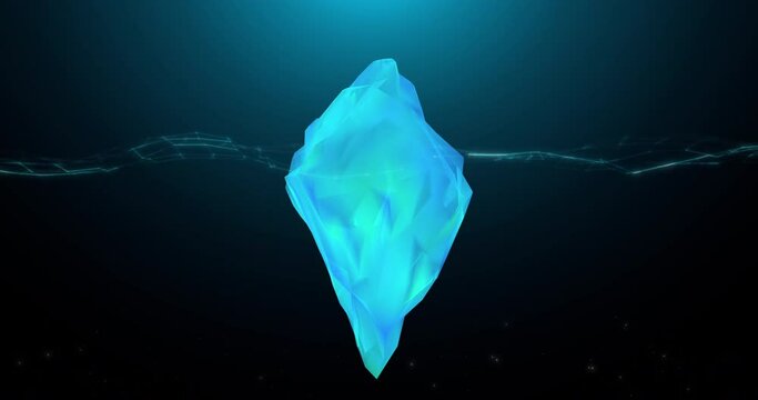 Illustration presentation background iceberg polygon mesh shape under sea water surface for invisible problem in innovation data digital technology information organization strategy team management