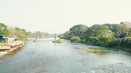 View of Nam Song river in the Vang Vieng city, Laos