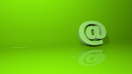 Obraz premium The @ symbol is green, located on a light green background. 3D image of the symbol At. 3D rendering. 