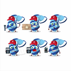 Ghost hunter cartoon blue tie character using camera