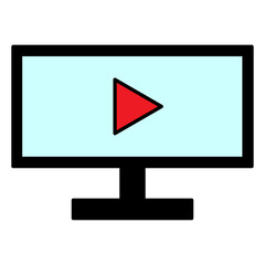 blue monitor with play button. Video player template. Play online. Vector illustration. stock image. 