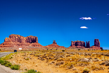 Buttes in the landscape on the approach to Monument Valley in Arizona