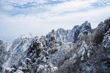 Snow landscape at Yellow Mountain, in Anhui province, China, winter time.