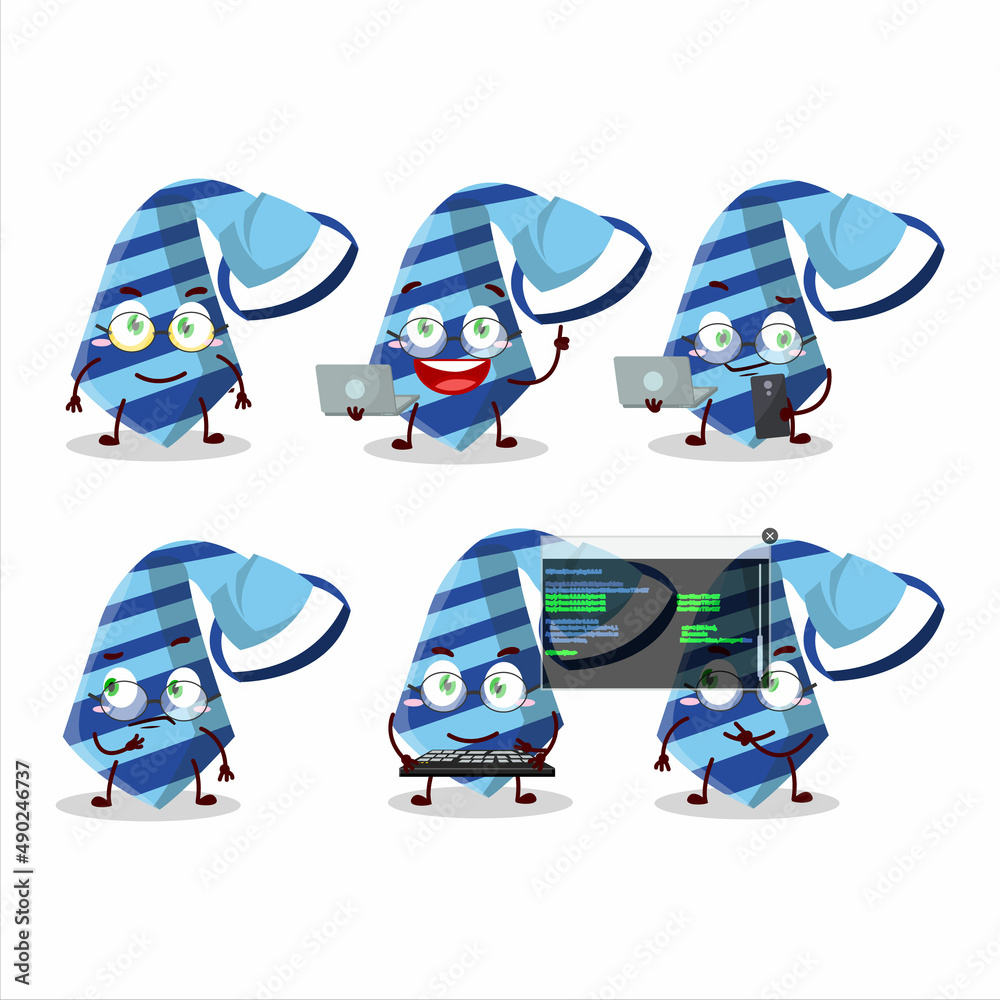 Canvas Prints Blue tie Programmer cute cartoon character with