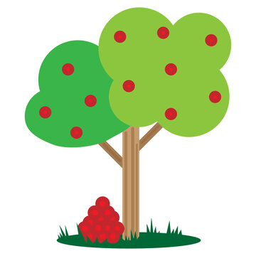 cartoon tree with fruits. Cartoon style. Summer background. Vector illustration. stock image. 
