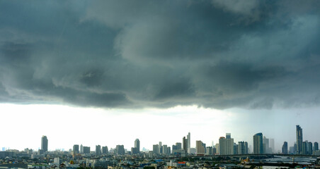 Bangkok Storm clouds sky heavy rain In a modern city