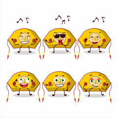 An image of yellow chinese woman hat dancer cartoon character enjoying the music