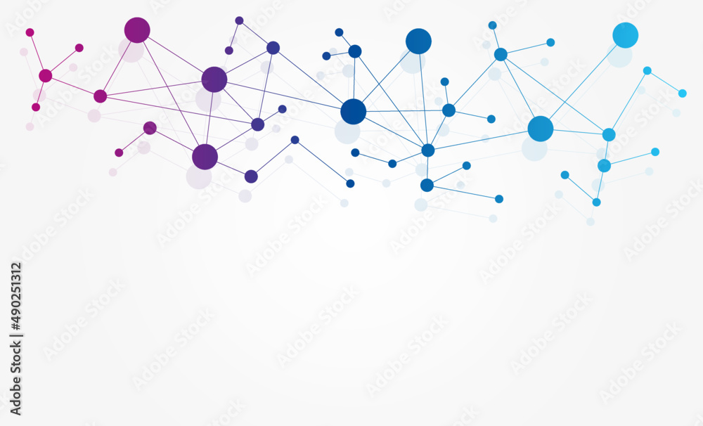 Aufkleber Network connected dots and lines 
technology fintech background template. Blockchain linked global digital database graphic vector.