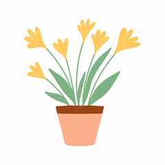 Houseplant in a pot. Cute houseplant in pot. Beautiful plant with green leaves. Vector illustration in hand drawn style.
