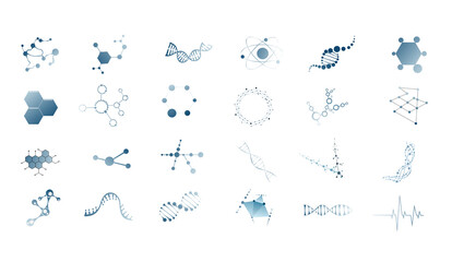 Illustration set. DNA atomic neuron molecule icon.