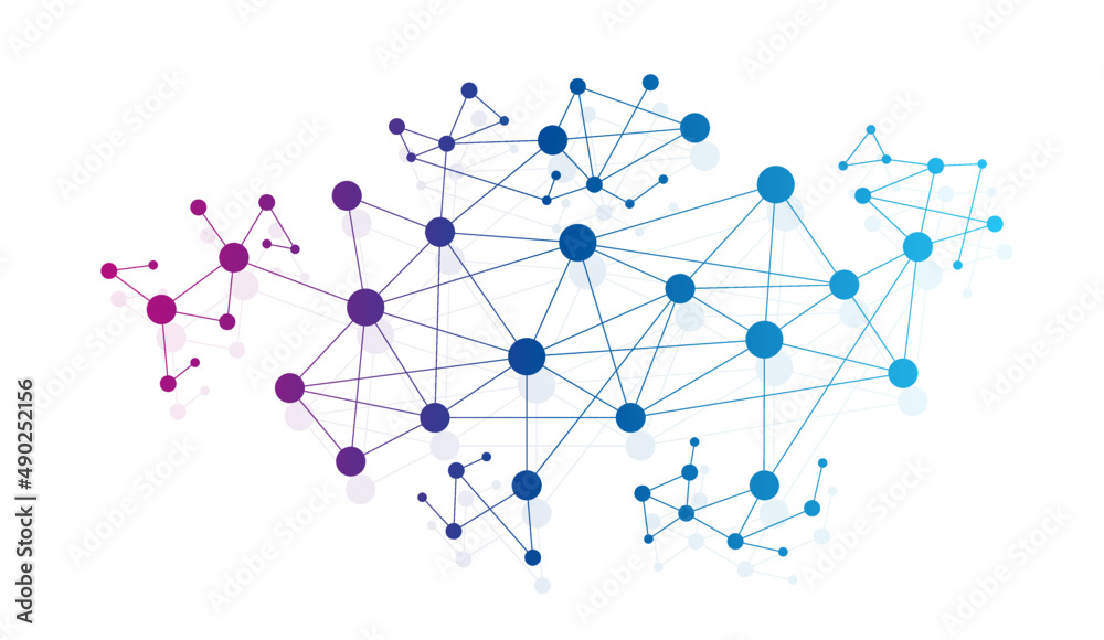 Fototapete Blockchain network technology fintech background template. Connect dots linked global digital data interface graphic vector.