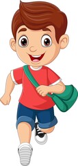 Cartoon school boy with backpack running