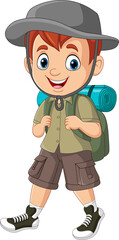 Cartoon little boy explorer with backpack