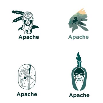 Apache logo for the company, vector illustration. Apache indian man head mascot logo vector image