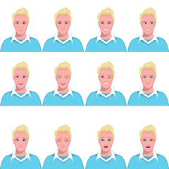 Fototapeta premium Blond man with different facial expressions. Set of human emotions. Isolated vector illustration set.