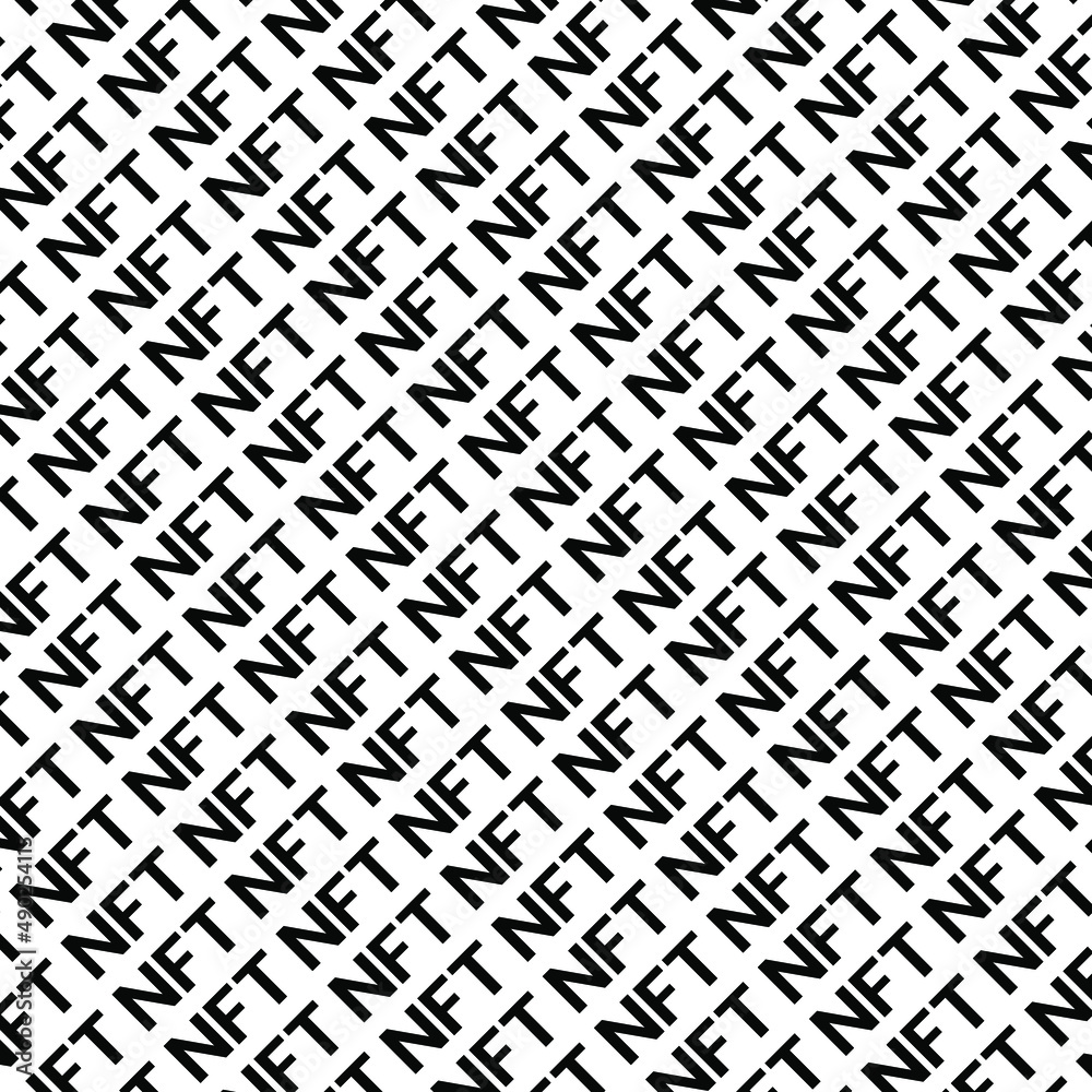 Poster NFT crypto text seamless pattern background banner vector design. Non Fungible Token template. Blockchain modern art. Monochrome black and white theme.