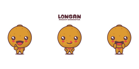 longan fruit cartoon mascot, with different expressions