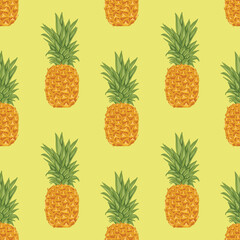 pineapple and flowers drawing seamless design 