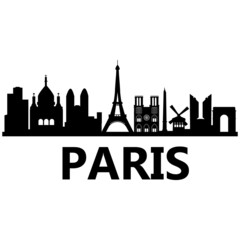 Obraz premium Paris France city skyline on white background. France travel destination silhouette. Paris city sign. flat style.