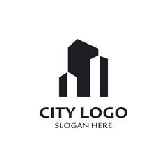 city ​​skyline, city silhouette, modern city and city center. With logo design concept, icon and symbol illustration template.