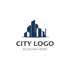 city ​​skyline, city silhouette, modern city and city center. With logo design concept, icon and symbol illustration template.