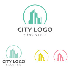 Fototapeta premium city ​​skyline, city silhouette, modern city and city center. With logo design concept, icon and symbol illustration template.