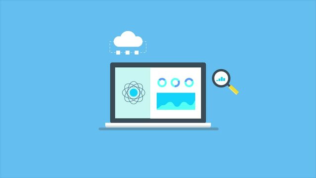 Data science, big data analytics, cloud database statistics, visual information on screen, digital business analysis software, 2d animation 4k video clip.