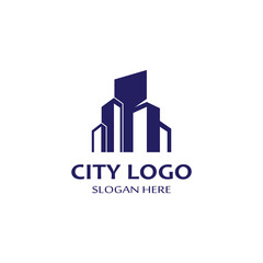 city ​​skyline, city silhouette, modern city and city center. With logo design concept, icon and symbol illustration template.