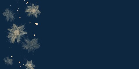 Fototapeta na wymiar クラシカル横長テンプレート）紺色の背景に金色のグリッター装飾と花　紙吹雪　アンティーク　