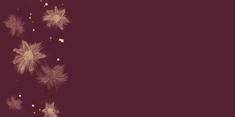 Fototapeta na wymiar クラシカル横長テンプレート）ボルドー色の背景に金色のグリッター装飾と花　紙吹雪　アンティーク　シック
