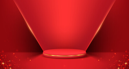 Red Podium, pedestal background for promotion your products. 3D Place for ads.