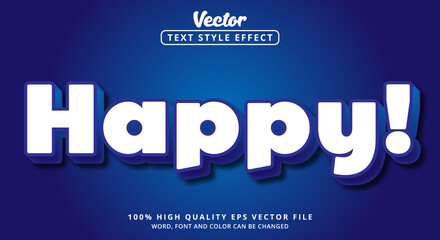 Happy text in white and blue color combination style and glow style, Editable text effect