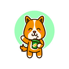 happy dog cute drink orange juice adorable cartoon doodle vector illustration flat design style