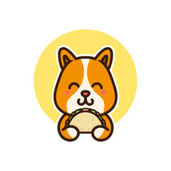 happy dog cute eat taco adorable cartoon doodle vector illustration flat design style