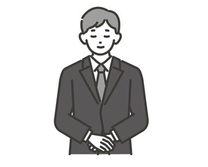 お辞儀をする葬儀スタッフのベクターイラスト素材／葬式／お葬式／フォーマルウェア