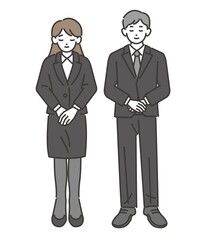 お辞儀をする葬儀スタッフのベクターイラスト素材／葬式／お葬式／フォーマルウェア