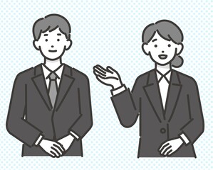 案内をする葬儀スタッフのベクターイラスト素材／葬式／お葬式／フォーマルウェア