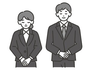 お辞儀をする葬儀スタッフのベクターイラスト素材／葬式／お葬式／フォーマルウェア