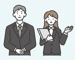 案内をする葬儀スタッフのベクターイラスト素材／葬式／お葬式／フォーマルウェア