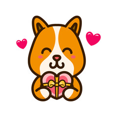 happy dog cute valentine chocolate adorable cartoon doodle vector illustration flat design style