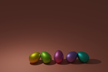 Easter background with colorful metallic eggs 3d render