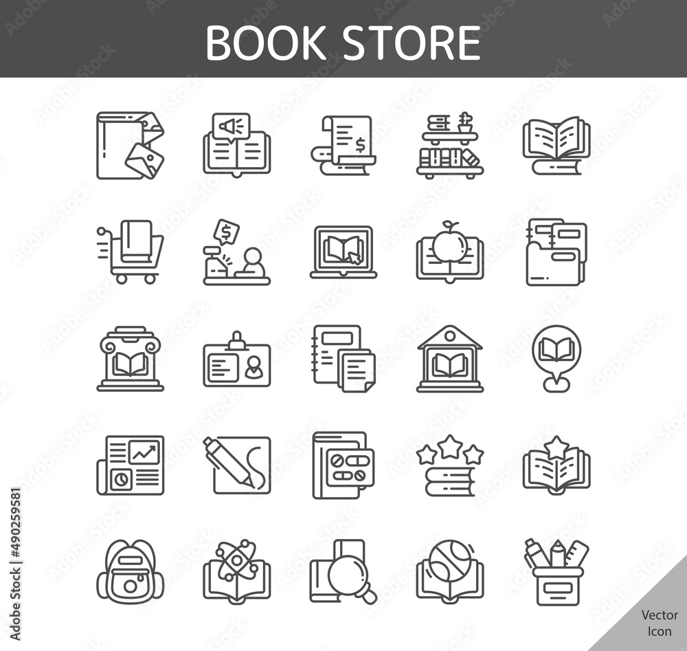 Wall mural bookstore icon set, isolated outline icon in light background, perfect for website, blog, logo, grap