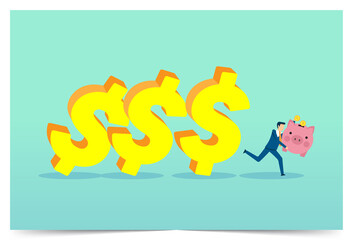 Investor sell in financial crisis, dollar money fall, saving piggy bank, loan and debt, money trap, finance problem