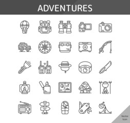 adventures icon set, isolated outline icon in light background, perfect for website, blog, logo, graphic design, social media, UI, mobile app, EPS vector illustration