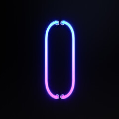 Number 0, Alphabet. Neon retro 3d number isolated on a black background. 3d illustration.