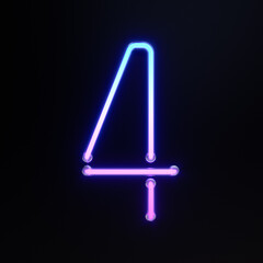 Number 4, Alphabet. Neon retro 3d number isolated on a black background. 3d illustration.