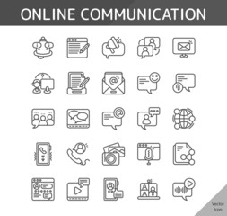online communication icon set, isolated outline icon in light background, perfect for website, blog, logo, graphic design, social media, UI, mobile app, EPS vector illustration